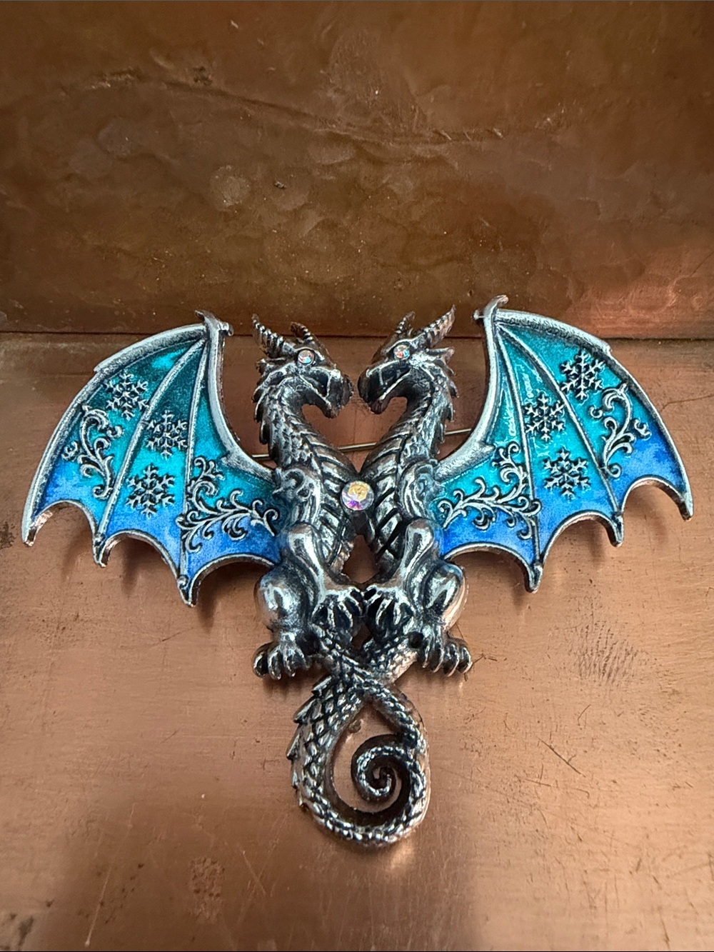 Twin Dragon Wall Art Sculpture in Blue and Silver